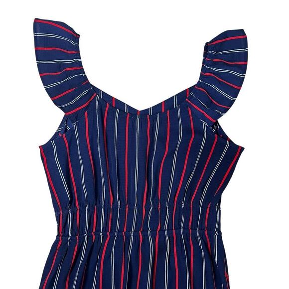 Monteau Maxi Sleeveless Dress Front Split Navy Red White Striped Size Medium - Picture 7 of 8